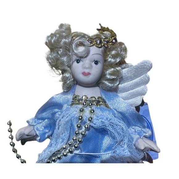 Small 5” Porcelain Doll Angel Moveable Arms Legs Lacey Purple Dress Wings NWT - Picture 3 of 8